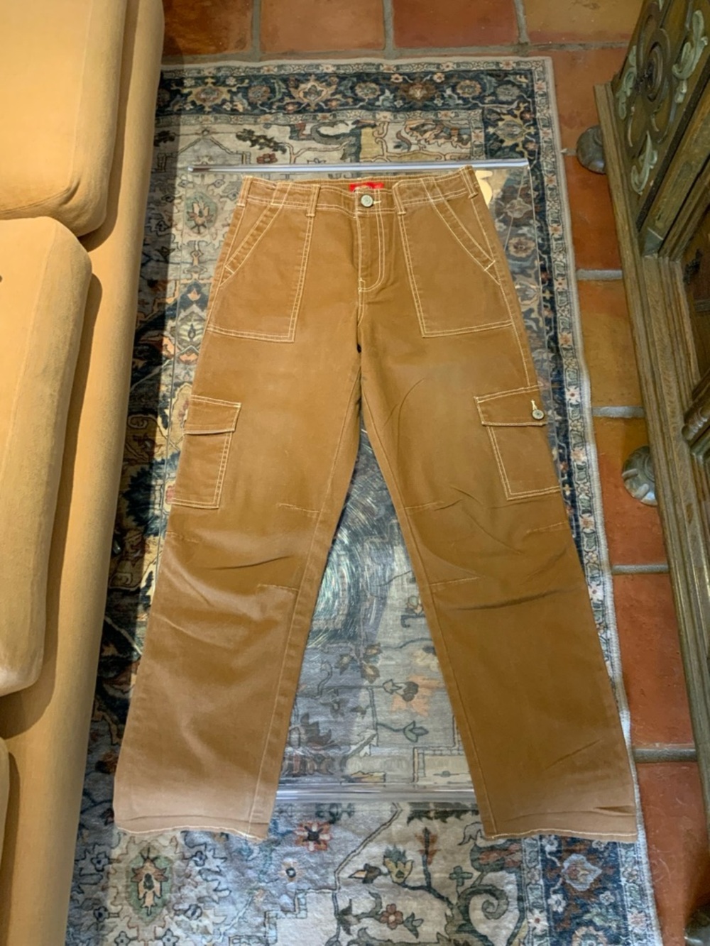 Dickies Brown Carpenter Cargo Pants Youth Size 7/8 Utility Workwear - Picture 3 of 3